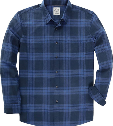 ® Flannel Shirt for Men Long Sleeve Men'S Casual Button-Down Shirt 100% Cotton Soft Plaid Regular Fit with Pockets