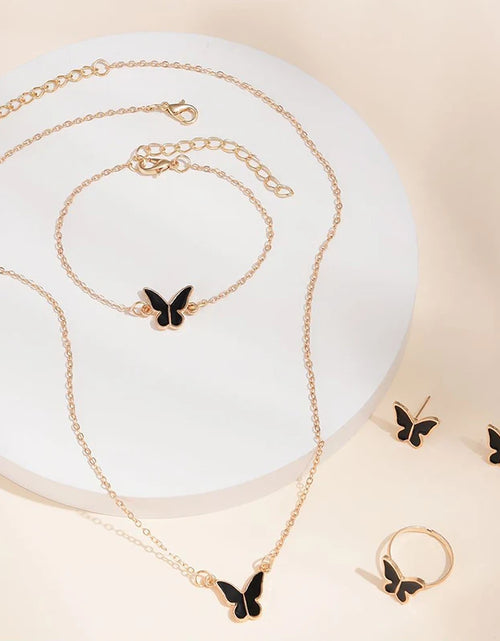 Load image into Gallery viewer, 5PCS Fashion Butterfly Pendants Necklace Earrings Ring Bracelet Sets for Women Jewelry Set Bridal Wedding Jewelry Gift
