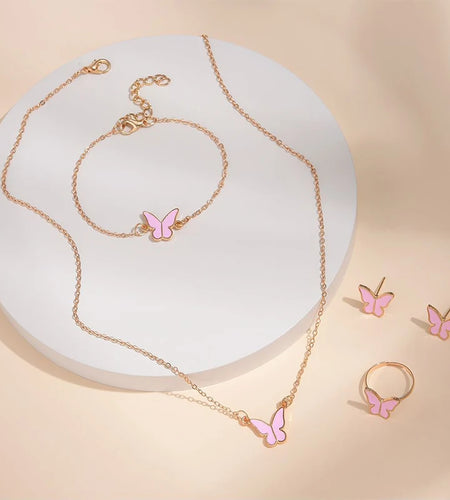 5PCS Fashion Butterfly Pendants Necklace Earrings Ring Bracelet Sets for Women Jewelry Set Bridal Wedding Jewelry Gift
