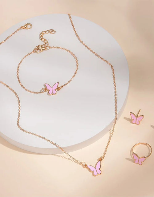 Load image into Gallery viewer, 5PCS Fashion Butterfly Pendants Necklace Earrings Ring Bracelet Sets for Women Jewelry Set Bridal Wedding Jewelry Gift
